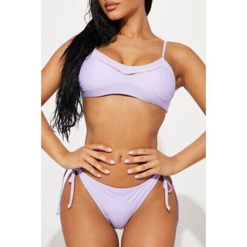 Go coco Lavender Cheeky Crochet Detailing 2 Piece Bikini Size M - Picture 2 of 7